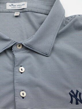 NEW Peter Millar New York Yankees Blue Pinstripe Summer Golf Polo Shirt XXL